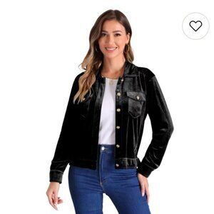 Chicos Velvet Jacket  Blazer Rayon Blend Long Sleeve Lined Black Size 1 ( Med/8)